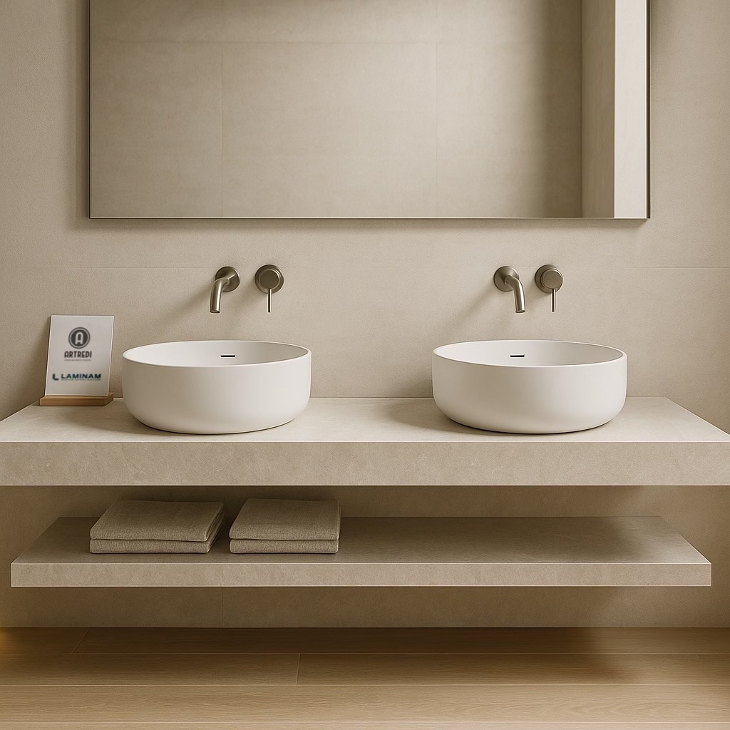 blat łazienkowy pod dwie umywalki nablatowe